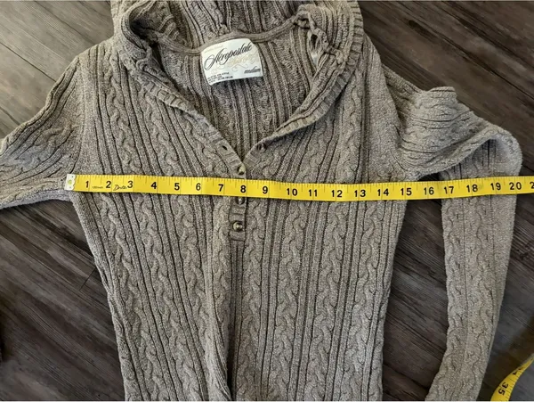 Aeropostale VTG Brown Cable Knit Hooded Sweater M Y2K - Image 4