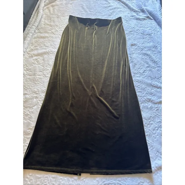 Max Studio Skirt Size L Green Velvet Skirt Elastic Waist Made In USA - Image 2