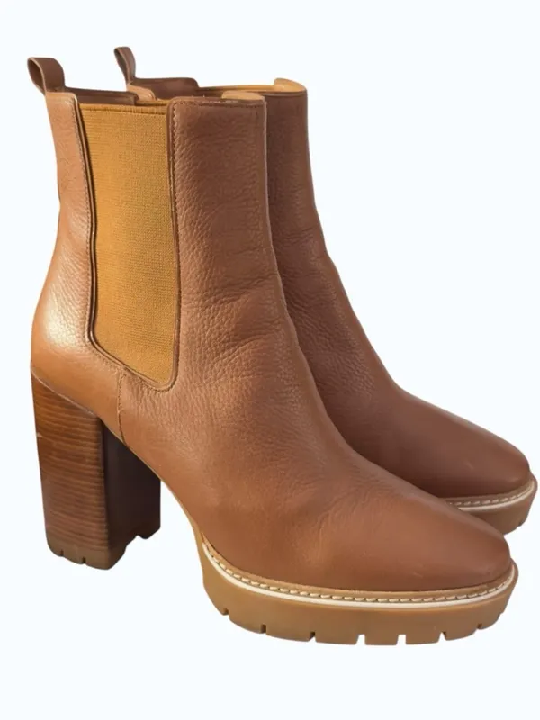 Tory Burch Carson 70mm Chestnut Leather Lug Sole Chelsea Platform Boot Size 10 - Image 12