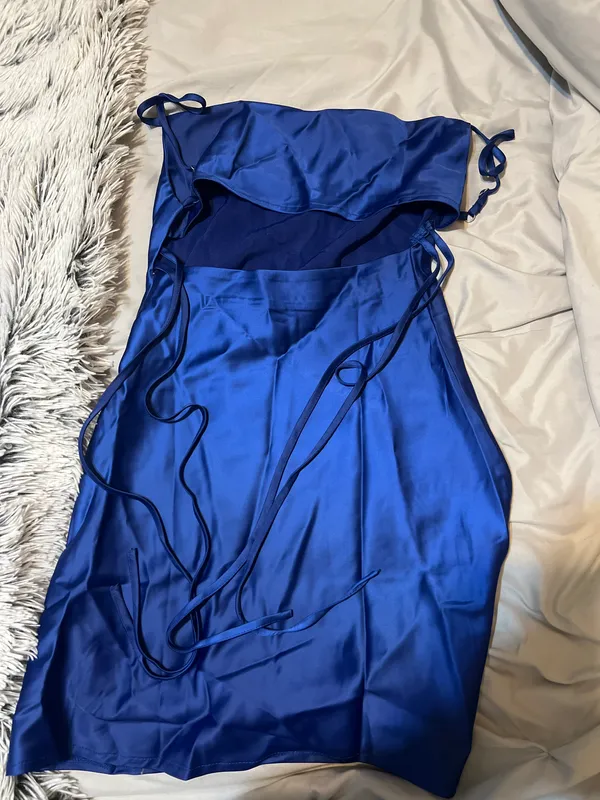 SheIn Blue Satin Mini Dress - Image 8