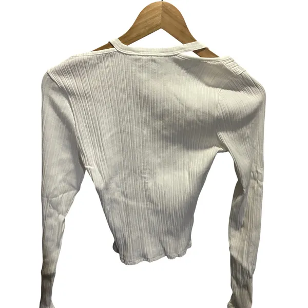 Lush Off White Ribbed Knit Cutout Shoulder Button Front Cardigan Y2K New S‎ - Image 4