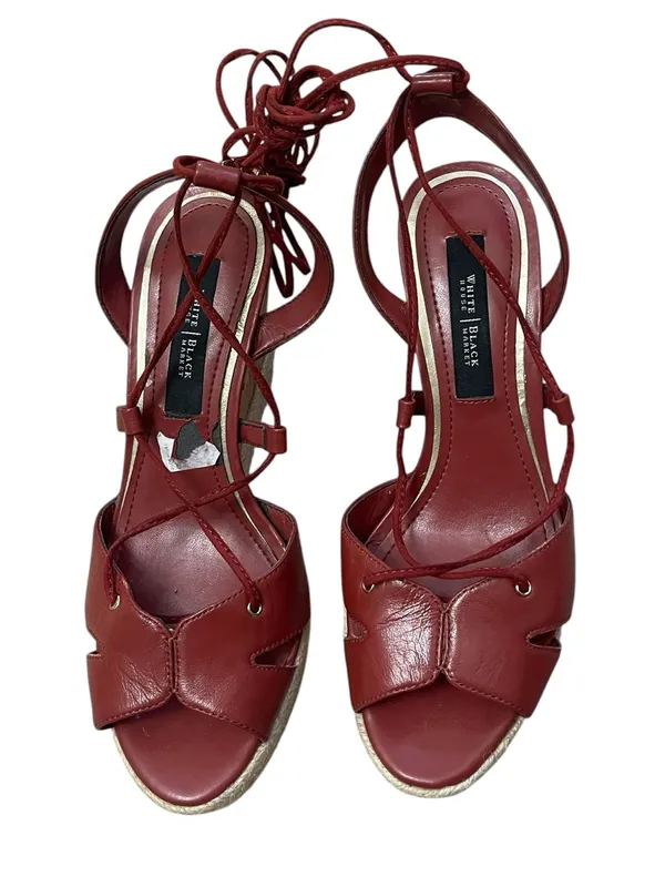 White House Black Market Red Leather Tie -Up Espadrille Cork Wedge Sandals - Image 2