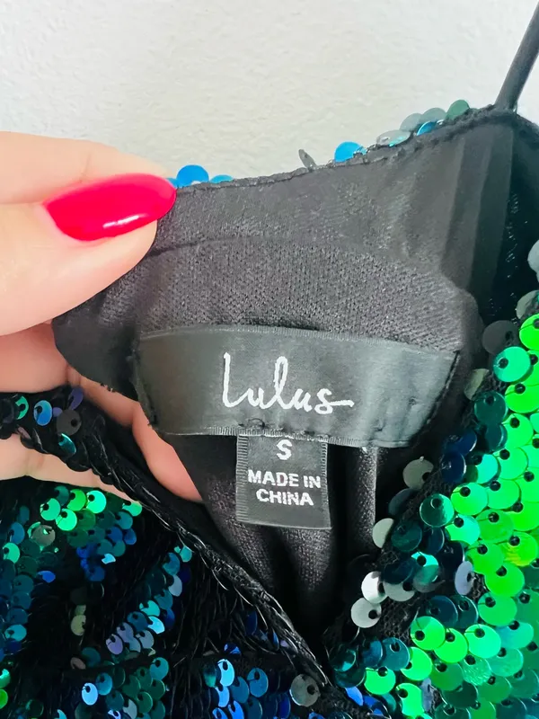 Lulus Y2K Green Blue Sequin Mini Dress S Party 2000s - Image 3