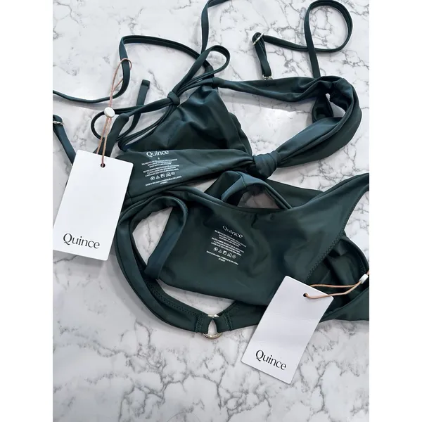 NWT Quince Palm Green Knot Tie Bikini Top & Ring High Leg Bottom Set Size Small - Image 3