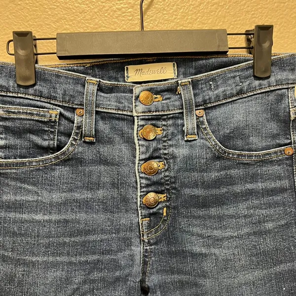 Madewell Skinny Jeans 9" High Rise Blue Denim Dark Wash Button-Fly Sz 26 P - Image 5