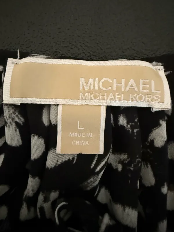 Michael Michael Kors Black & White Abstract Dot Tie-Neck Long Sleeve Blouse Size L - Image 2