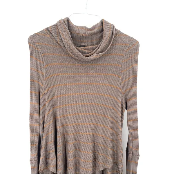 FREE PEOPLE Kristina Drippy Striped Thermal Waffle knit Long Sleeve Cowlneck Top - Image 4