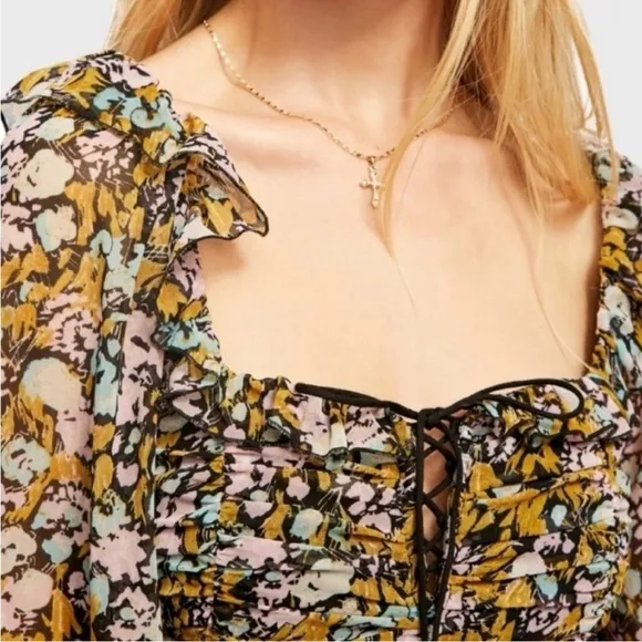 Free People Mabel Printed Blouse in Black Combo Size Small‎ Floral - Image 2