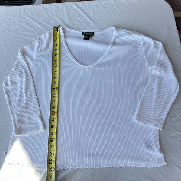 Vintage Y2K 100% Cotton Lauren Ralph Lauren Ribbed 3/4 Sleeve top Lettuce Hem - Image 9
