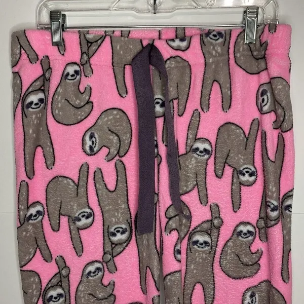 Coco Lounge Women’s Fleece Sweat Joggers Pants Size Medium (32x29) Pink Sloths - Image 2