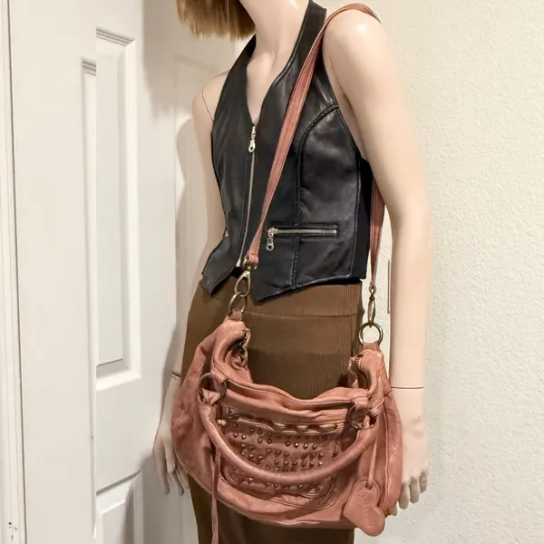 MONI MONI Cinzia Moniaci Brown Italian Leather Studded Splendor Tote Satchel Bag - Image 6