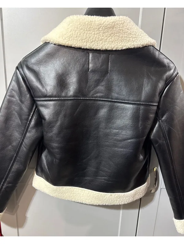 New Look Faux Leather Sherpa Jacket Size L - Cozy Chic Alert - Image 5