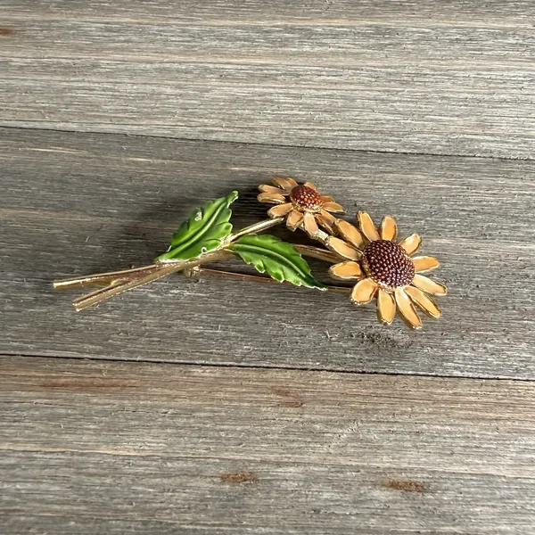 VTG Lisner Enamel Sunflower Brooch Gold Tone Daisy Floral Pin Autumn Harvest - Image 5