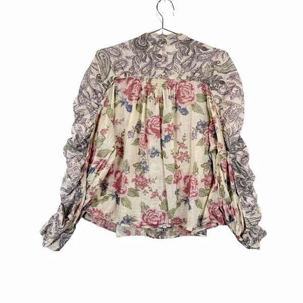 Free People Womens Beige Maraya Floral Paisley Puff Sleeve Blouse Boho Small - Image 2