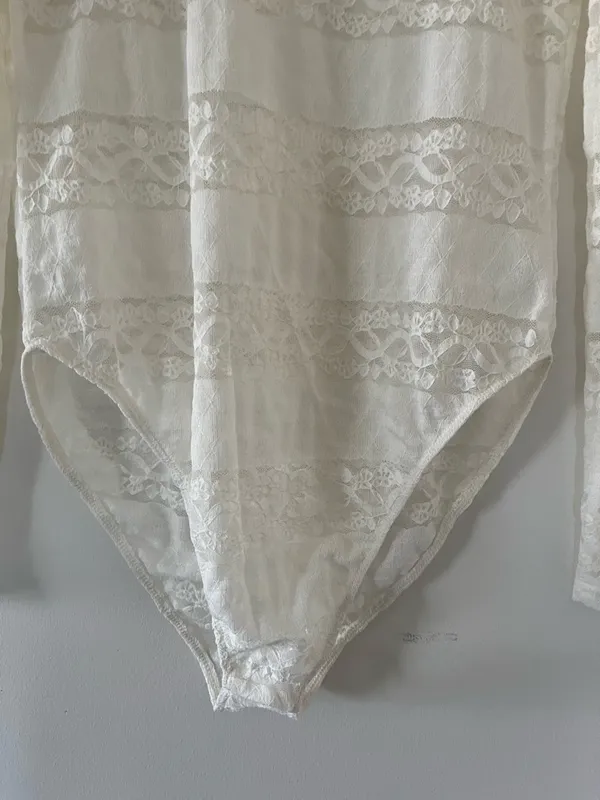 Ivory Lace Long Sleeve Bodysuit XL Bridal Shower Rehearsal Dinner Romantic - Image 3