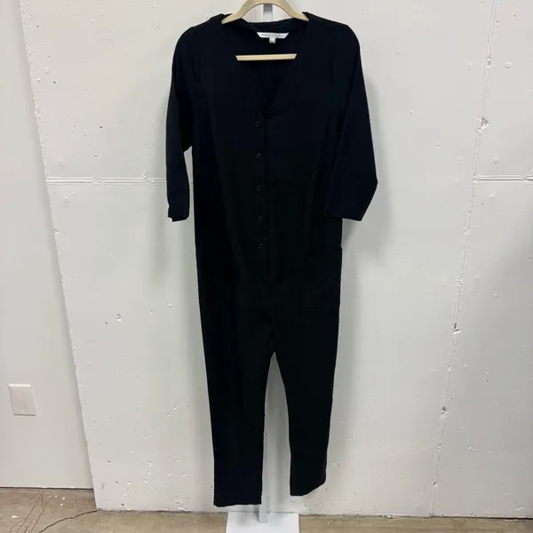 The Nines by HATCH Black 3/4 Sleeve Button-Front Maternity Crop‎ Jumpsuit Small - Image 2