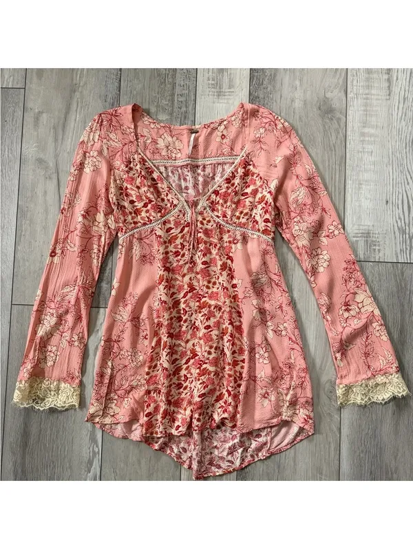 Free People Odette Printed Tunic Top Pink Pedal Combo size medium - Image 11