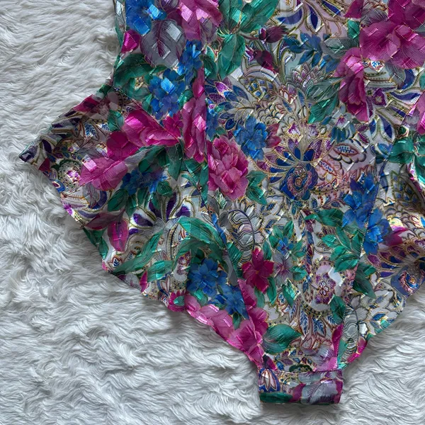 Victoria's Secret Teddy Bodysuit Vintage Gold Label Lingerie Sheer Floral Sz M - Image 6