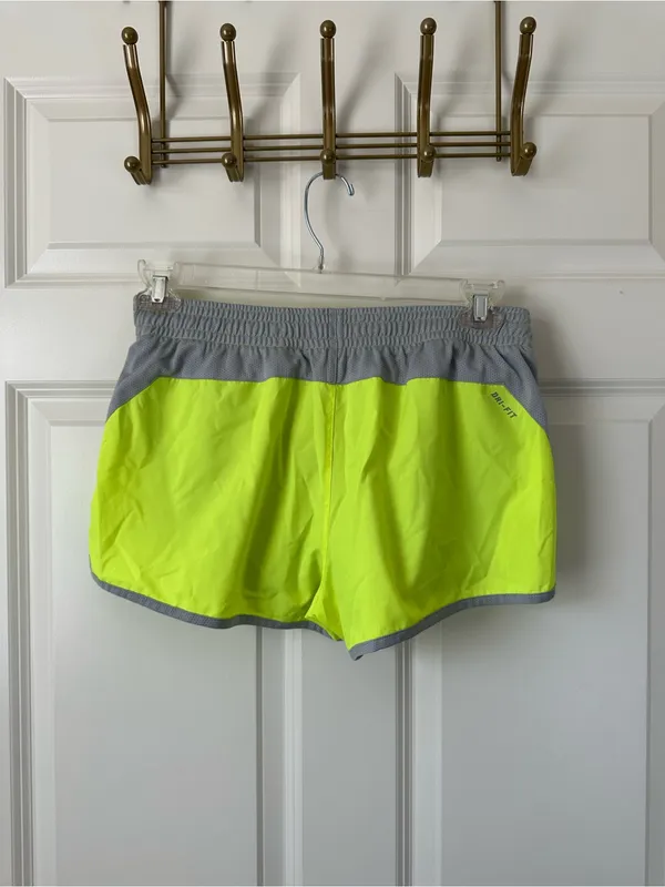 Women's Nike Dri-FIT Tempo Running Neon Yellow Lined Shorts Size L - Image 2