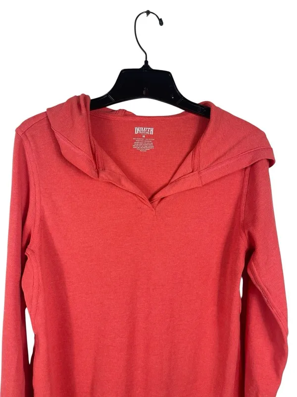 Duluth Trading Orange Waffle Knit Thermal Hoodie Long Sleeve Pullover Women’s M - Image 2