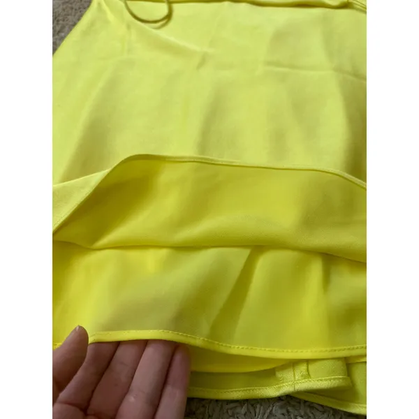 Alice + Olivia Neon Yellow Satin Cowl Neck‎ Slip Mini Dress Size 6 - Image 12