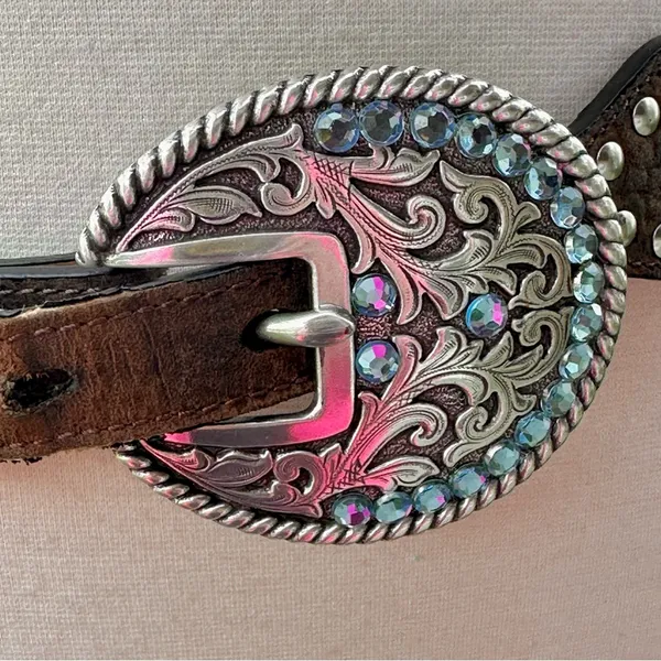 Ariat Women’s Handcrafted Brown Leather Belt Limited Edition Rhinestone Buckle - Image 8