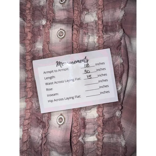 Anthropologie Odille Mauve Plaid Ruffle Button Down Tunic Roll Tab Sleeve Size 6 - Image 8