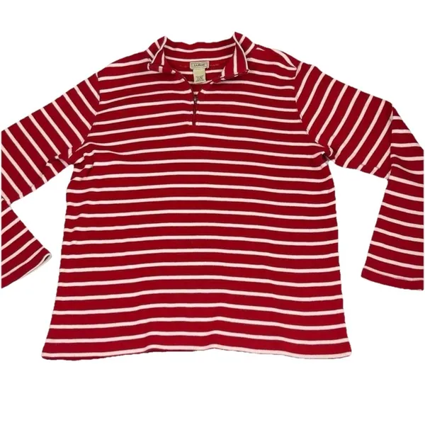 LL Bean Red White Stripes 1/4 Zip‎ French Sailor Pullover Top Size LARGE - Image 4