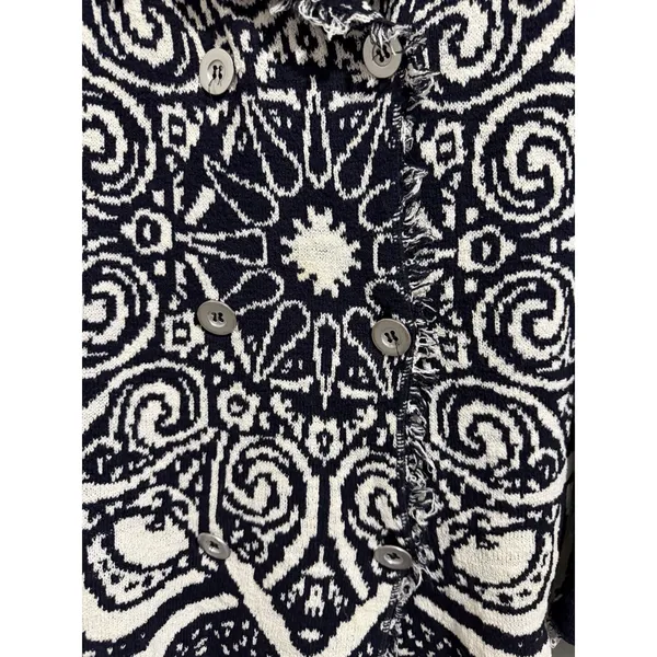 Free People Mandella‎ Intarsia Cardigan Knit Jacket Black/White Women's Size Lg - Image 9