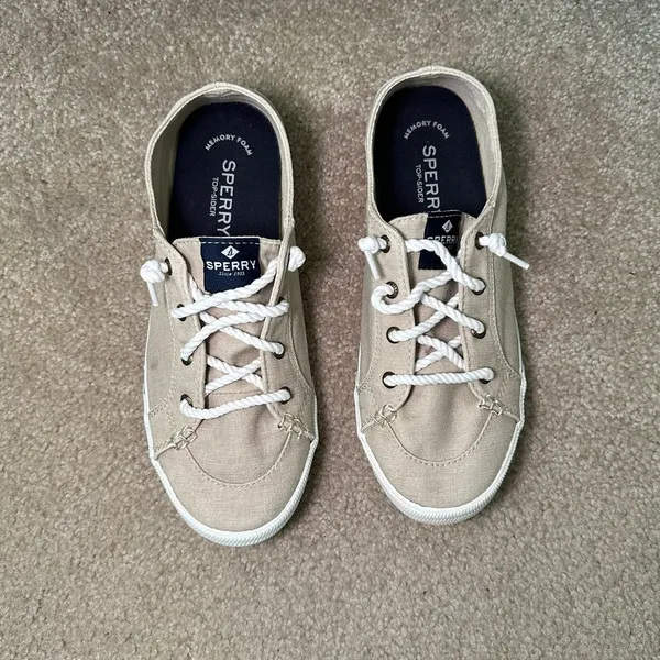 Women’s Sperry No Lace Rope String Sneakers Flats Oatmeal Tan Size 8 - Image 4