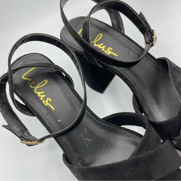 Lulus Black Faux Suede Chunky Heel Platform Heels Womens 8.5 Y2K 90s Peep Toe - Image 6
