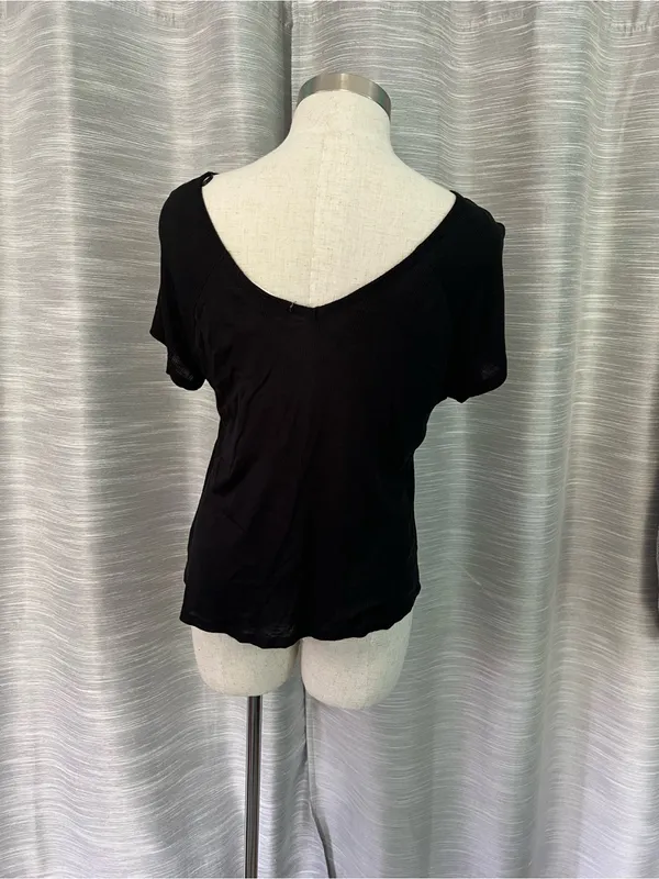 Pink Rose Black Short Sleeve Tie-Front Top - Image 3