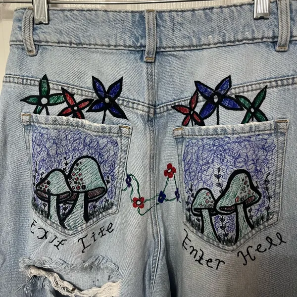 GARAGE baggy barrel jeans size‎ 26 customized distressed - Image 7