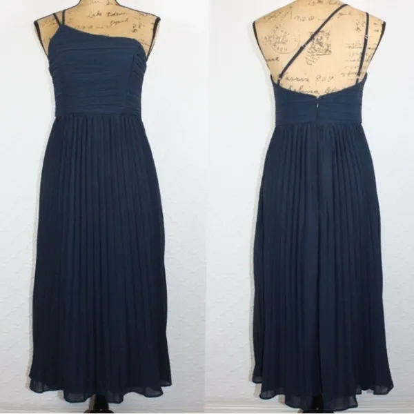 LULUS Prom Wedding Special Event Sexy One Shoulder Flowy Navy Midi Dress NWOT - Image 4