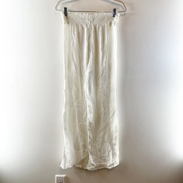 Abercrombie & Fitch Gauzy High Waisted Wide Leg Beach Pants White Medium - Image 3