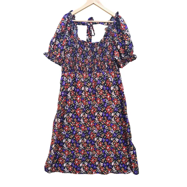 BeachLunchLounge 26G Floral Smocked Midi Dress Square Neck‎ Tie Back Size XL - Image 3