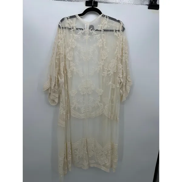 Cream‎ Lace Boho Long Duster Cardigan Sz 2X-3X Festival Indie Hippie Sheer - Image 4