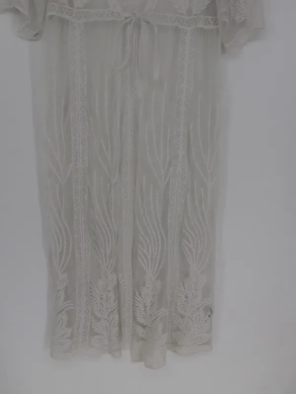 Cupshe Ivory Floral Lace Boho Kimono Maxi Swim Cover Up Long Sheer Mesh Medium - Image 5