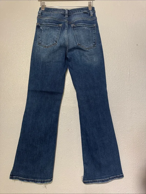 Risen Jeans Distressed High Waisted Flare Raw Frayed Shadow Hem 0/24 - Image 4
