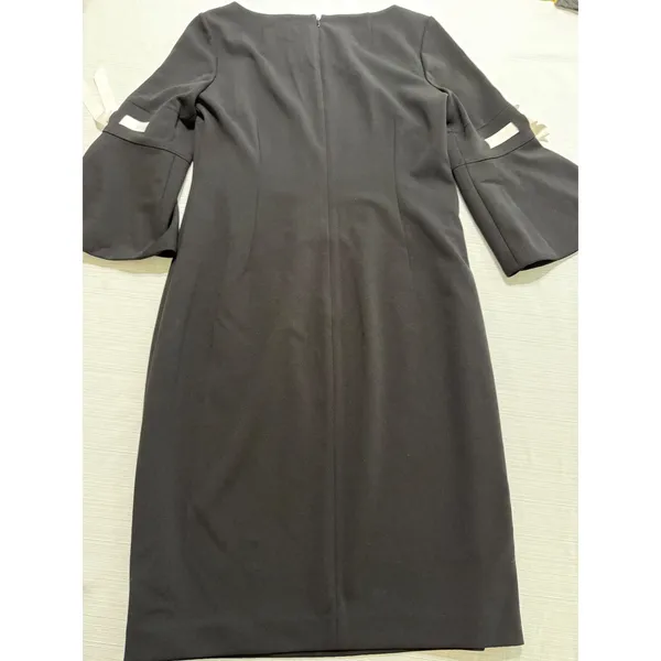 Calvin Klein Black Bell Sleeve Bow Sheath Dress Womens 12 Boat Neck CD8C117L - Image 6