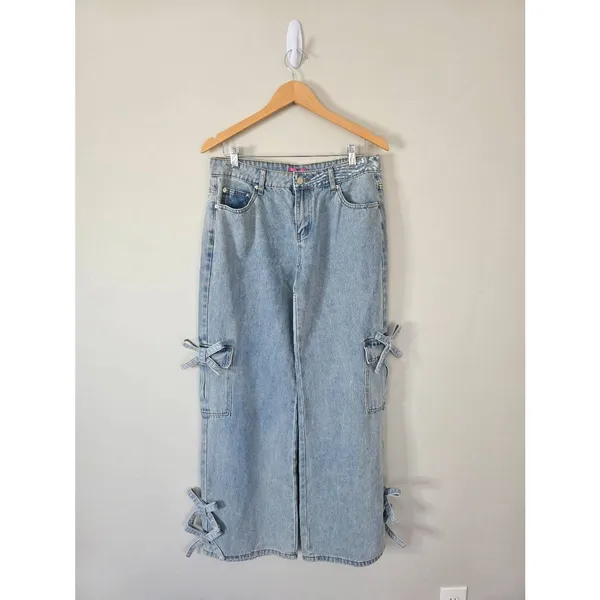 EDIKTED Low Rise Wide Leg Jeans Size Large‎ Bows 4 Days NEW - Image 4