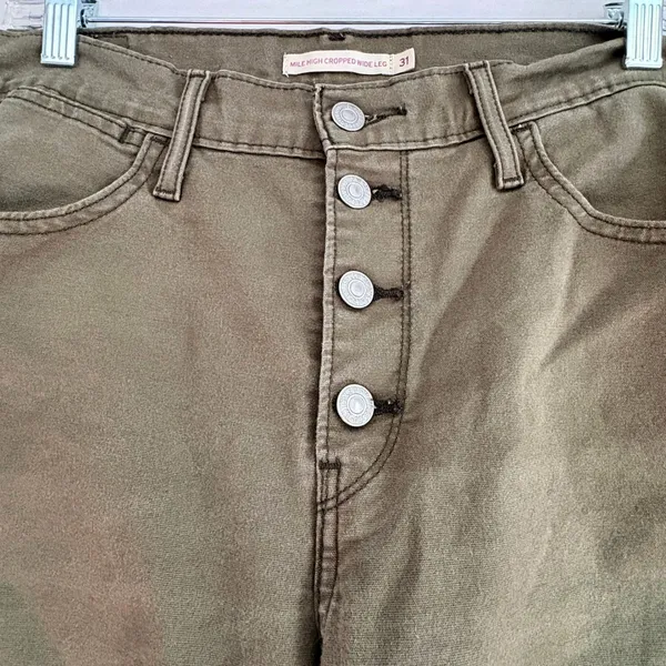 Levis Mile High Cropped Wide Leg Pants Olive Green Button‎ Fly Womens 31 - Image 7