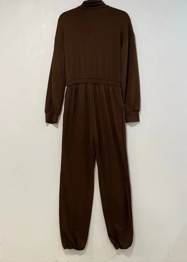Francesca’s Small Brown Half Zip Jumpsuit Jogger Lounge Utility Romper - Image 3