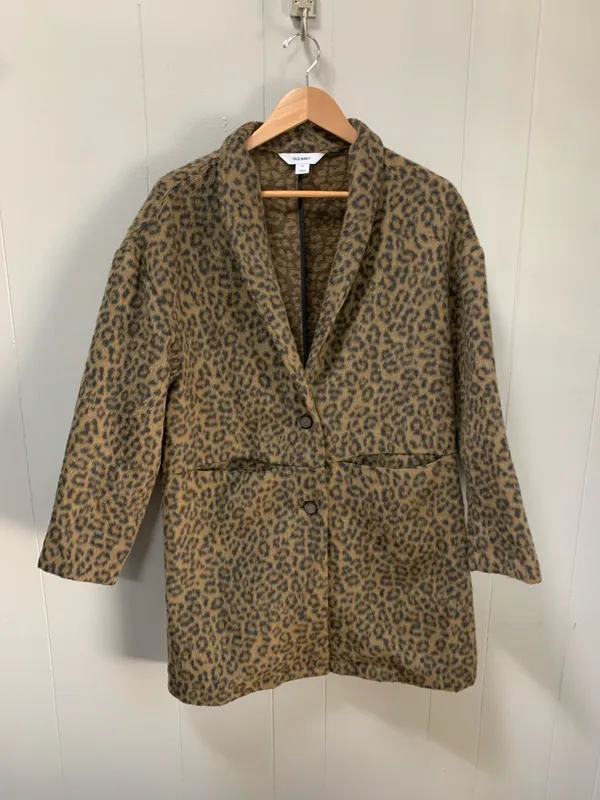 Old Navy Leopard Print Wool Coatigan Coat Jacket Medium - Image 3