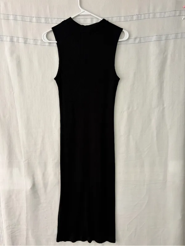 Leith women’s size M Black Ribbed Mock Neck Sleeveless Midi Dress (E76) - Image 7