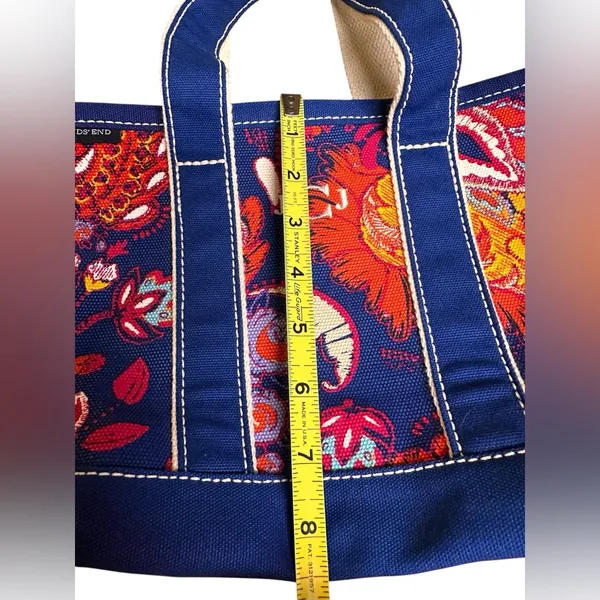 Lands' End Navy W/ Red Paisley Open Top Mini Boat Tote Bag Canvas - Image 9