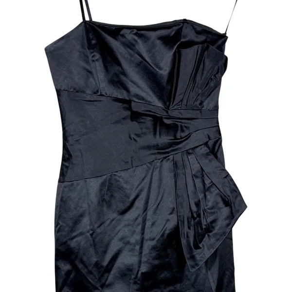 Max and Cleo Pleated‎ Bow Sateen Sheath Cocktail Dress Black Chic Size 6 - Image 3