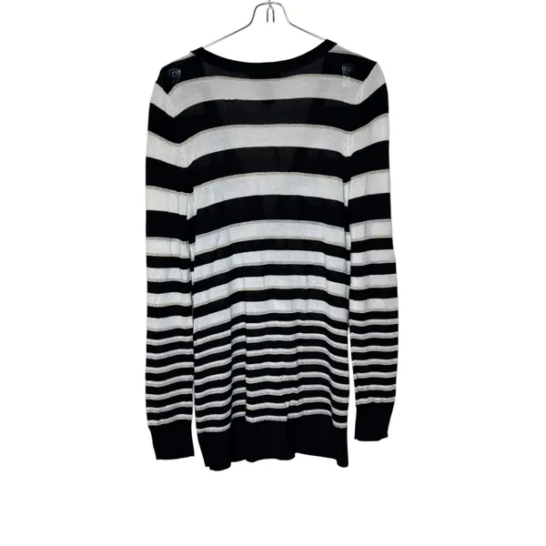 White House Black Market Women's Sweater‎ Snap Button Sparkle Striped Sz. Medium - Image 7