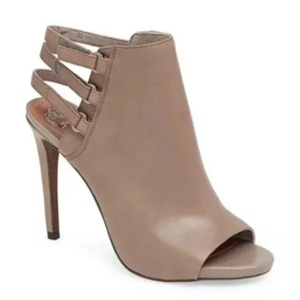 Vince Camuto Taupe Leather Peep Toe Stiletto Heels Size 7 - Image 2
