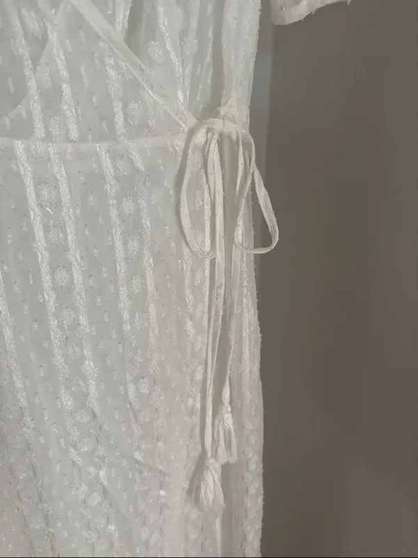 Francesca's Sheer Boho White Lace Wrap Kimono Beach Cover Up Tassels Size M NWT - Image 6